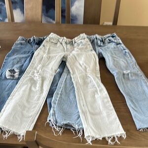 Girls Distressed Light and Medium Blue Jeans